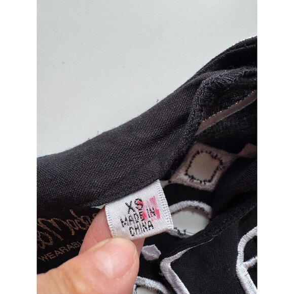 Vintage 00's BOB MACKIE Black Linen Rayon White Embroidered Open Jacket, Size XS - Picture 12 of 13